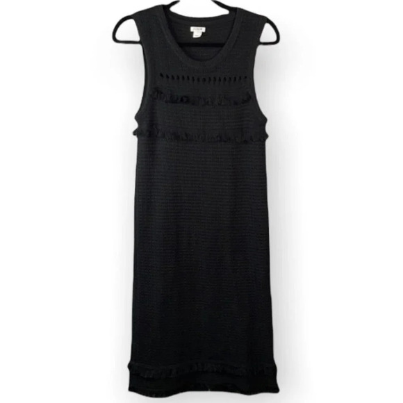 J. CREW Sweater Dress Black Vest Fringed Knit Sleeveless Size Small - Picture 2 of 10